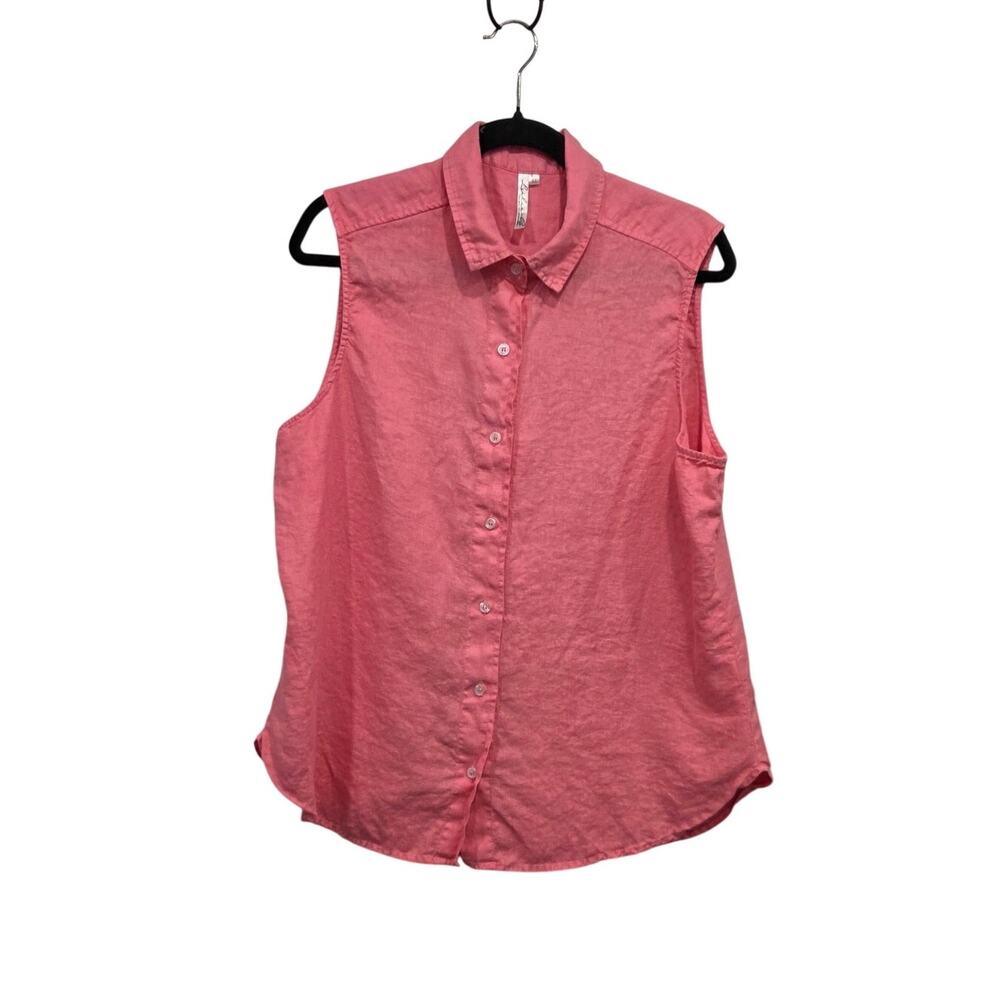 Lulu B Linen Coral Pink Sleeveless Button Up Top Blouse Womens Size XL